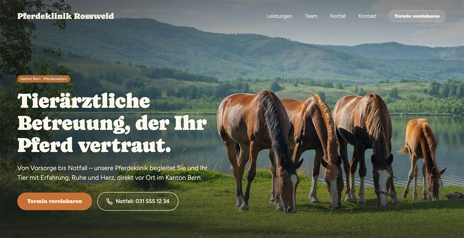 Startseite der Pferdeklinik Rossweid